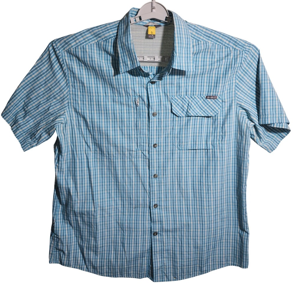Eddie Bauer First Ascent‎ Mens XL Blue Plaid Short Sleeve Hiking Shirt D1567326
